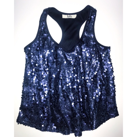 lola Tops - Navy sequin tank top